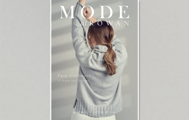 Cover of Mode At Rowan with model wearing cashmere cardigan, view from behind