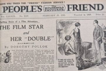Scan of original 1930 issue of The People's Friend featuring The Film Star And Her Double title and illustration