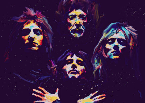 abstract artwork of Queen band in Bohemian Rhapsody