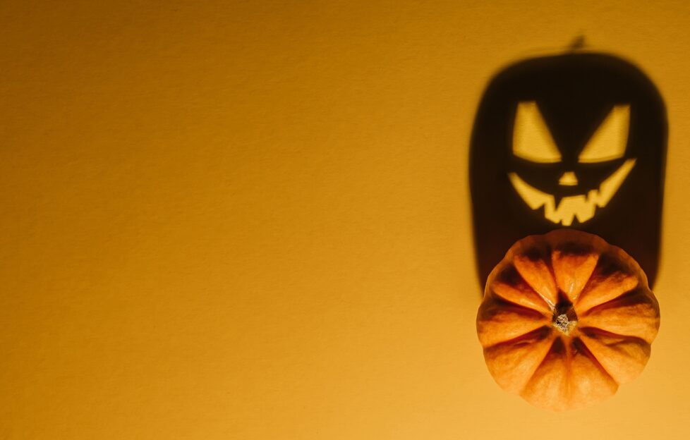 photo of pumpkin with ghostly shadow