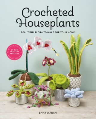 Crocheted Houseplants book cover with different crochet houseplants