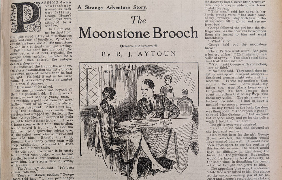 "The Moonstone Brooch" by R. J. Aytoun first published in March 1930 original copy of The People's Friend