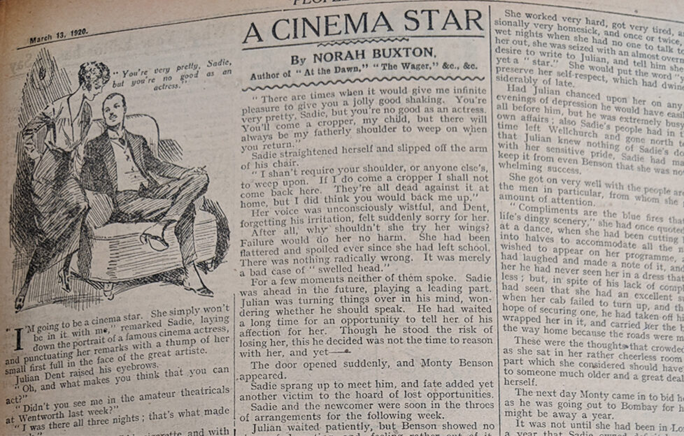 The People's Friend original scan of A Cinema Star page and illustration from March 1920