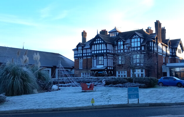 The front of Alvaston Hall on a wintery frosty day