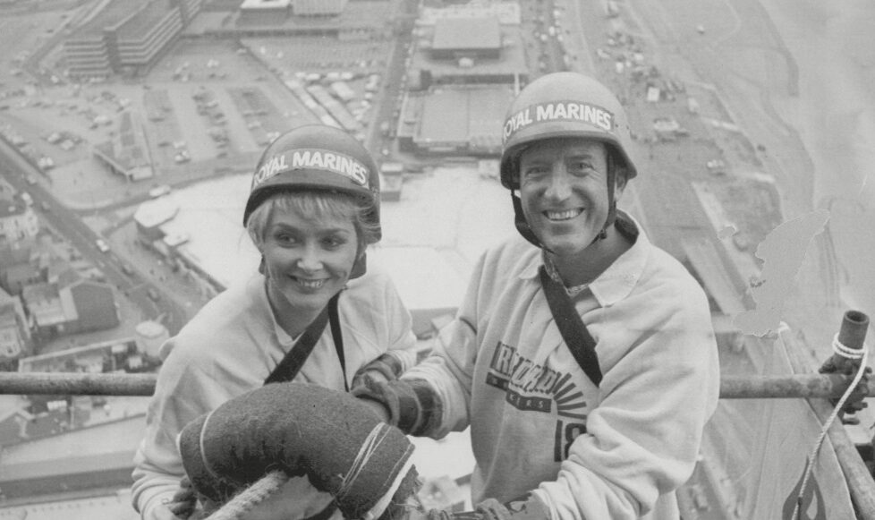 Entertainer Roy Castle And Singer Cheryl Baker Celebrating World Record Rope Slide In Blackpool