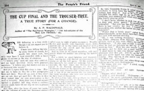 Scan of original The Cup Final and The Trouser Tree page from The People's Friend April 1907 issue with title and text