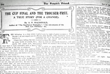 Scan of original The Cup Final and The Trouser Tree page from The People's Friend April 1907 issue with title and text