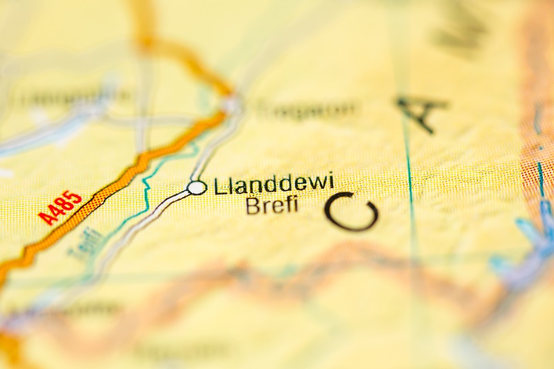A map with blurred vignette focusing on Llandewi Brefi location
