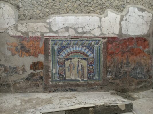 A mosaic of a Roman God and Goddess found in the house of neptune and amphitrite, in Herculaneum Archeological park