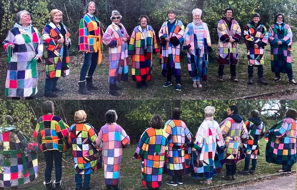 Ladies wearing knitting and crocheted kimonos