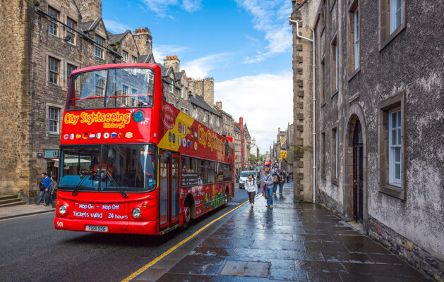 Edinburgh Tour Bus in The Royal Mile, Edinburgh Pic: Shutterstock