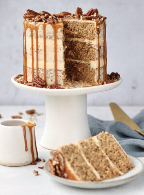 Pecan and caramel cake