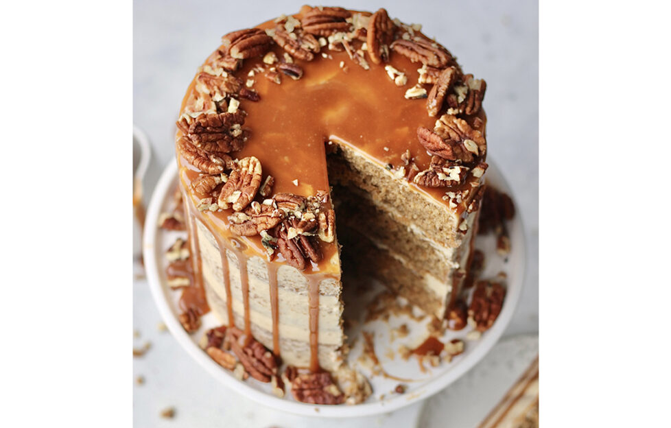 Pecan and caramel cake