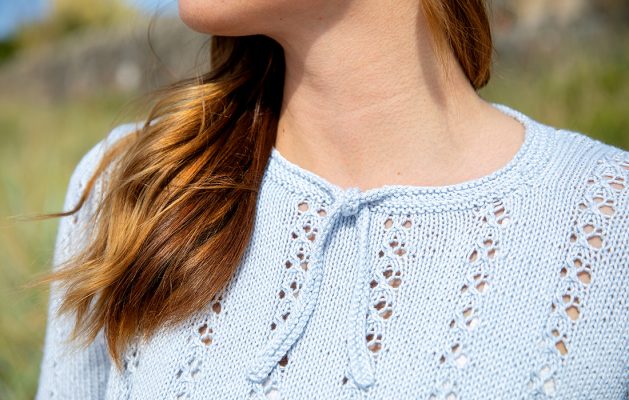 Pic of lacy knitted top in pale blue Photographed at Seamill Hydro Hotel, www.seamillhydro.co.uk; Model: Aimee Logan; Hair and Make-up: Kat McSwein @ Colours Agency Pic: Eve Conroy