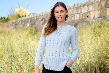 Pic of lacy knitted top in pale blue Photographed at Seamill Hydro Hotel, www.seamillhydro.co.uk; Model: Aimee Logan; Hair and Make-up: Kat McSwein @ Colours Agency Pics: Eve Conroy