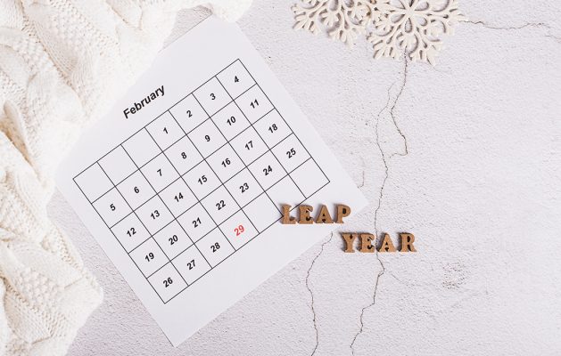 Calendar showing February 29 for leap year