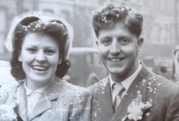 Real life love stories. Image features a black and white photo of a couple on their wedding day.