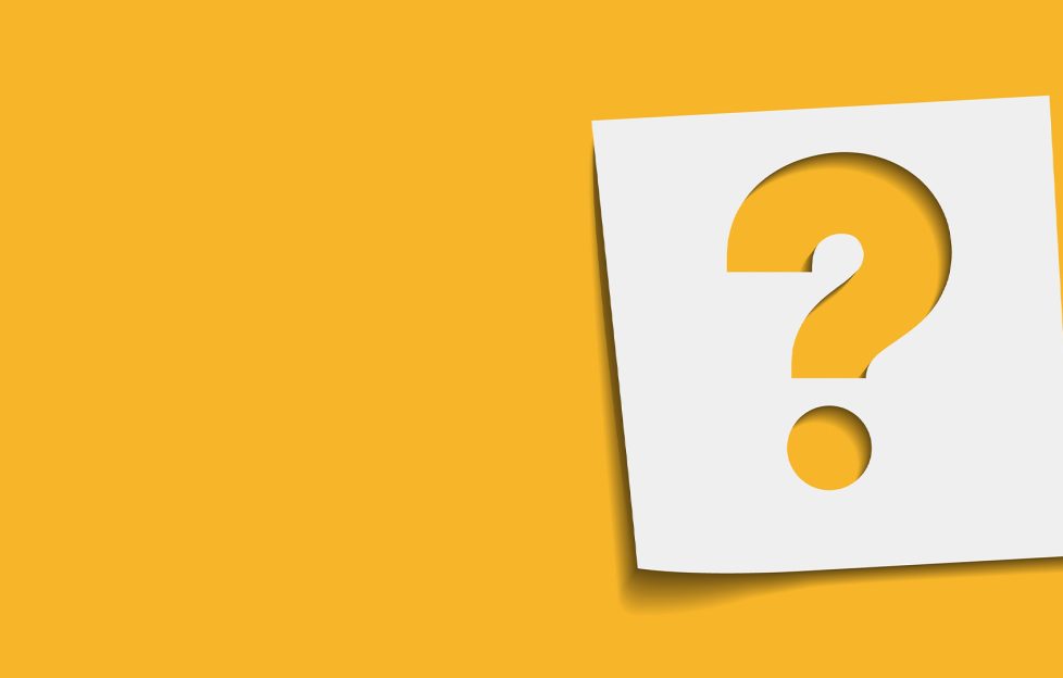 White question mark on yellow background.
