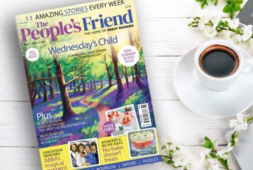 May 11 2024 issue of The People's Friend on a coffee table with coffee
