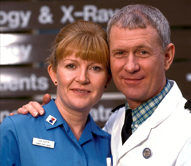 Duffy and Charlie (Cathy Shipton and Derek Thompson), iconic characters from Casualty