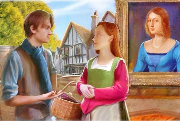 Jennet and Anthony meeting. All characters for the daily serial The Apothecary's Apprentice