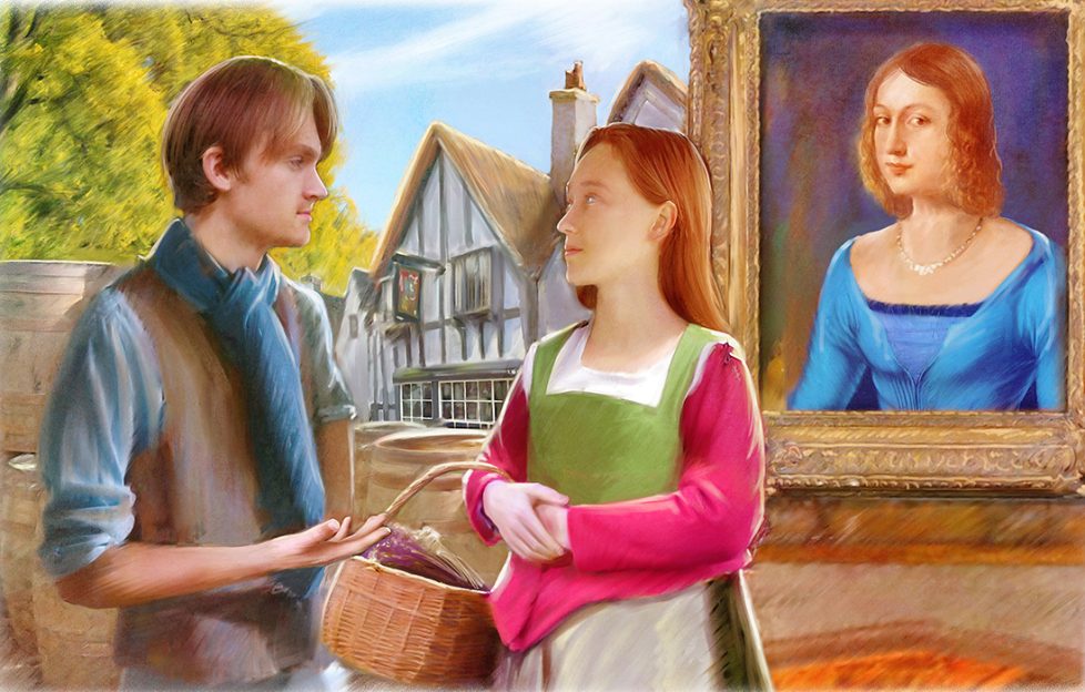 Jennet and Anthony meeting. All characters for the daily serial The Apothecary's Apprentice