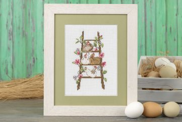 Image of finished The Resident Hens project in a frame with eggs as background.