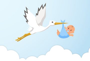 A stork carrying a baby boy