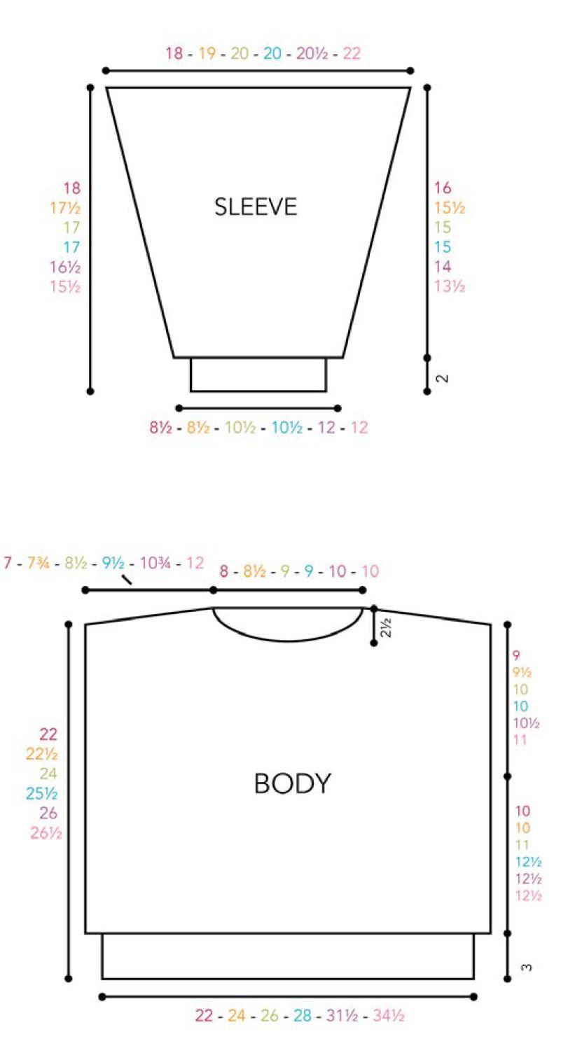 Sleeves and body sizing diagram