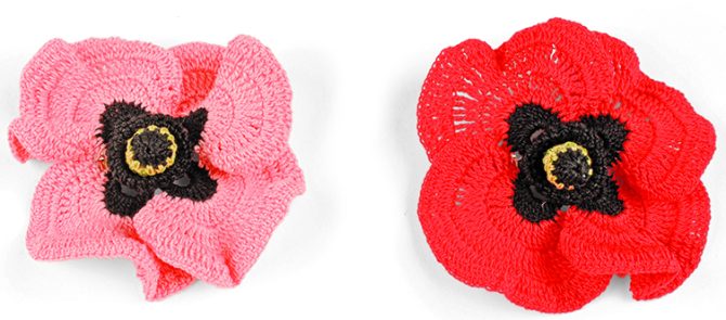 Close up of crocheted poppy design