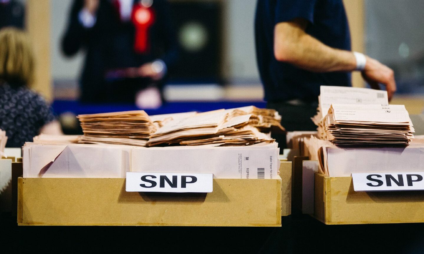 Ballot boxes from Scottish local elections showing SNP votes