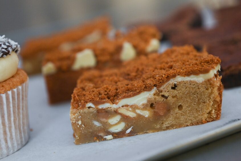 Biscoff and white chocolate blondie, available at MNMs Cafe.