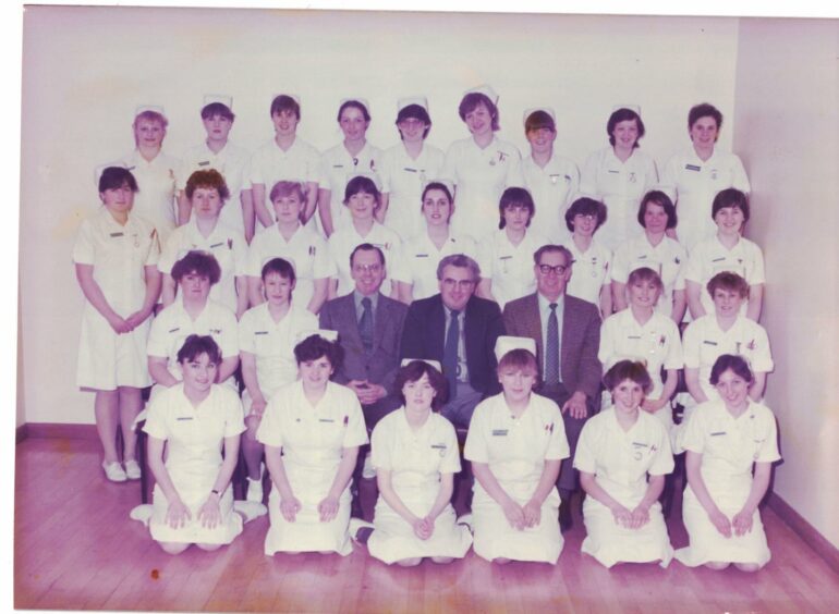 Brenda with the nursing class of 1981-1984 which worked at the Victoria Hospital in Kirkcaldy.