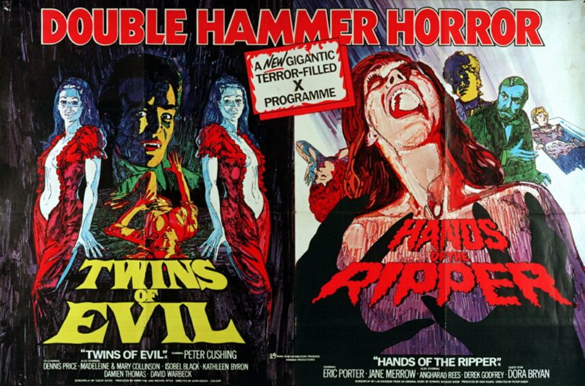 Posters Twins of Evil and Hands of the Ripper. GTV ARCHIVE.