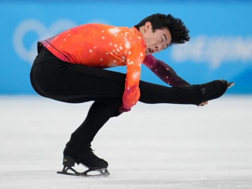 Nathan Chen, of the United States, competes in the men’s free skate programme at the 2022 Winter Olympics (Natacha Pisarenko/AP)
