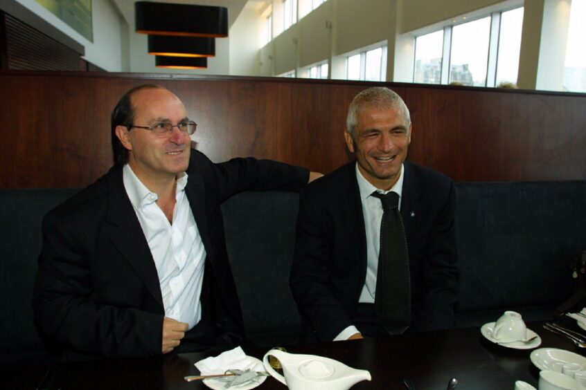 Giovanni di Stefano and former Juventus superstar Fabrizio Ravanelli in Dundee in 2003. Image: DC Thomson.