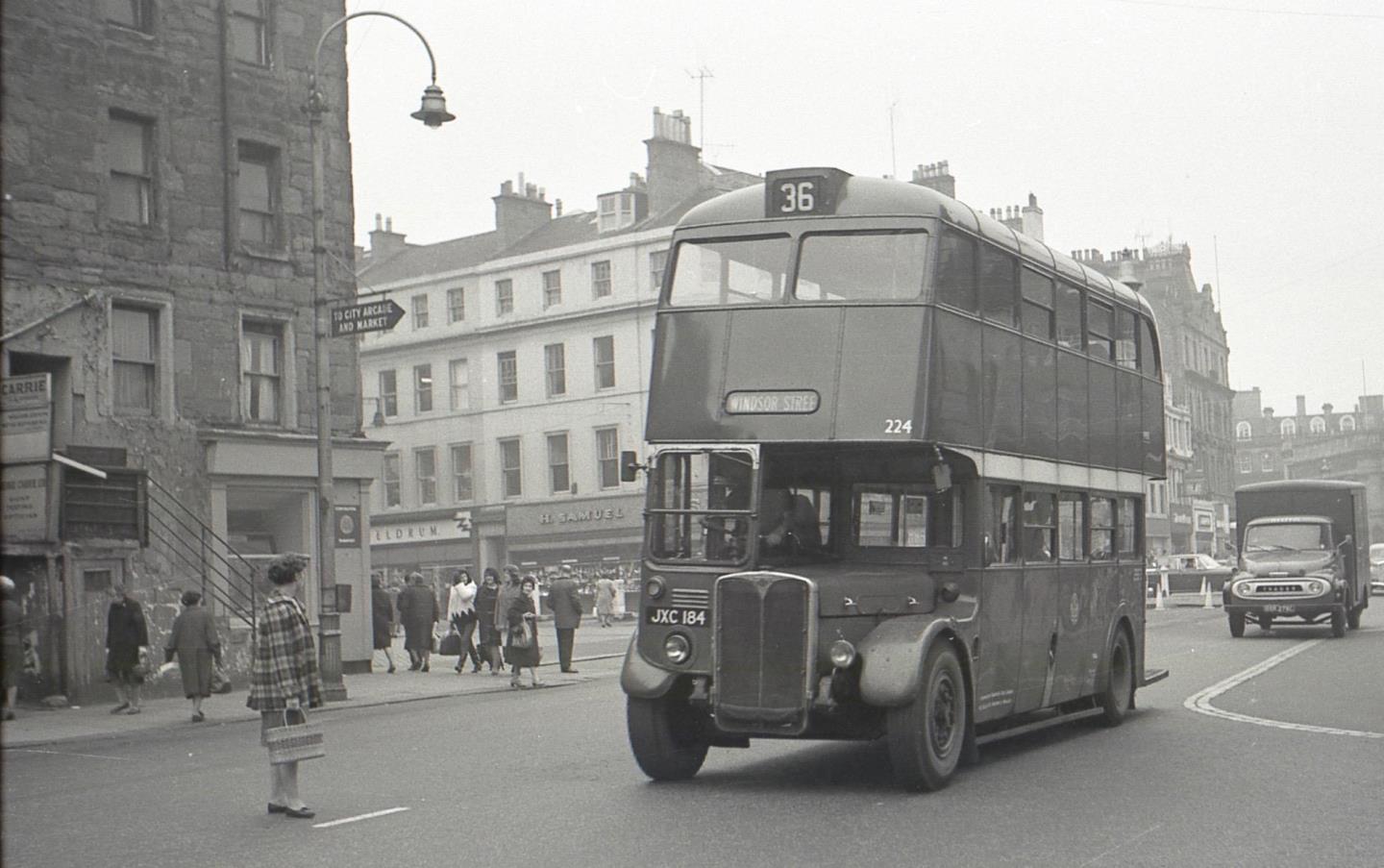 Bus 224 makes its way out of the city centre on service 36.