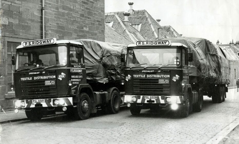 PS Ridgway lorries ready for a long journey south in 1979.