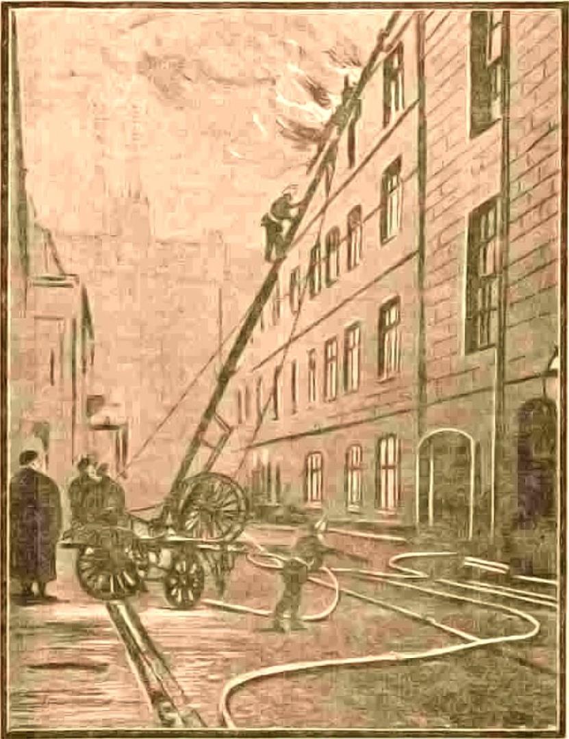 A sketch of the blaze being tackled that appeared in the Aberdeen Journal in 1909.