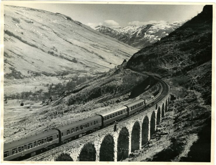 Train descending Glen Ogle towards Lochearnhead. 1965