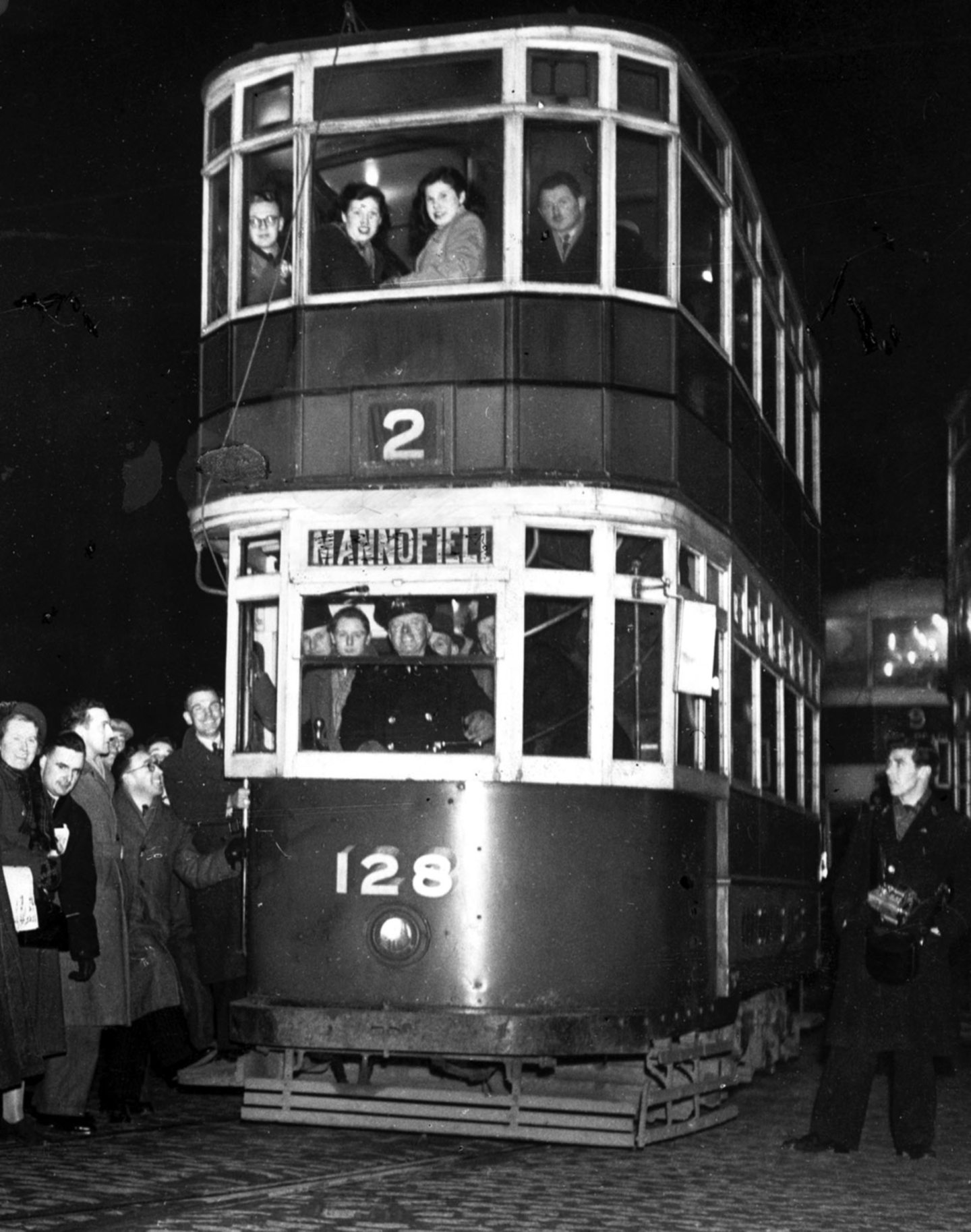 The last tram to Mannofield gets a big send off in March 1951.