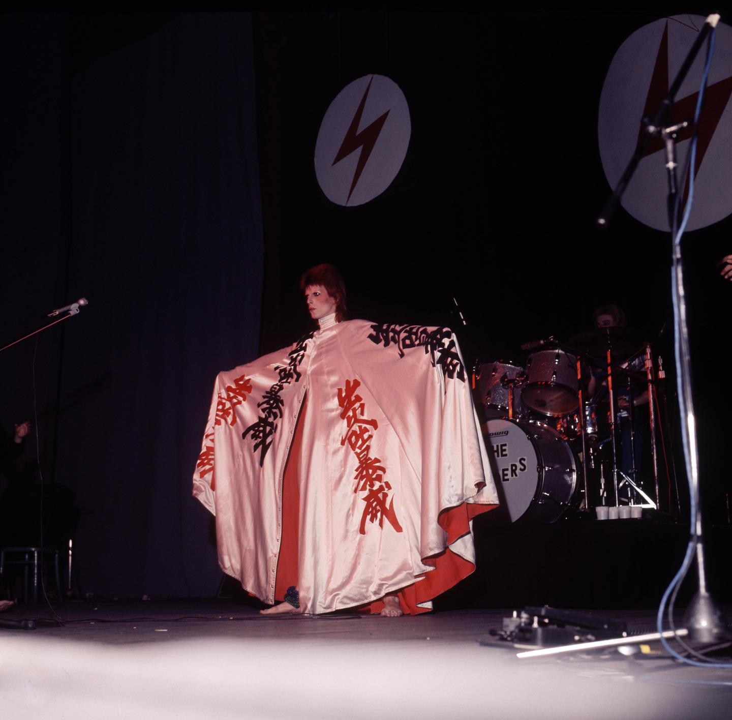 David Bowie in concert in 1973 in his on-stage persona as Ziggy Stardust.
