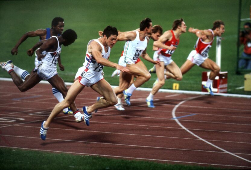Allan Wells of Great Britain wins gold in the 100m final in Moscow in 1980.