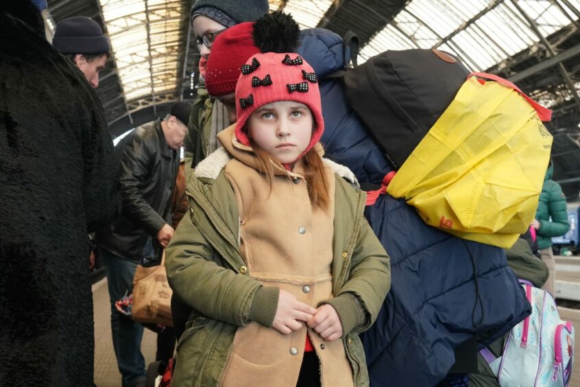 Ukrainian refugees at Lviv Railway Station in Ukraine