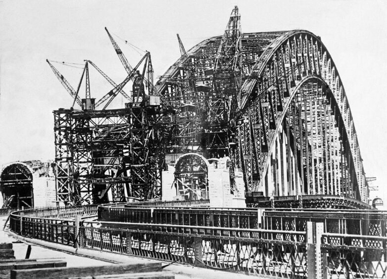 A close-up shot, taken in 1932, of the fine steelwork of the Sydney Harbour Bridge, Australia, which is the longest single-span bridge in the world, its arch being 1,659 feet long.