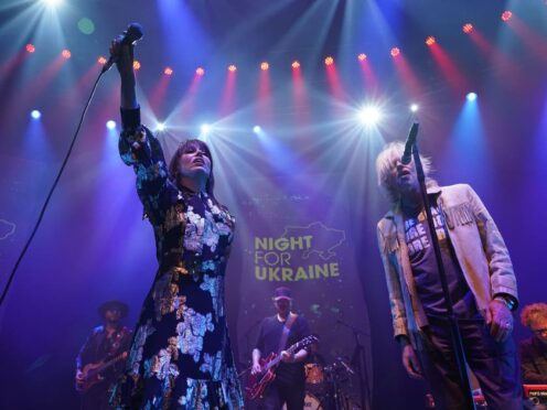 Imelda May and Bob Geldof on stage at the Night for Ukraine concert at Roundhouse, north London (Ian West/PA)