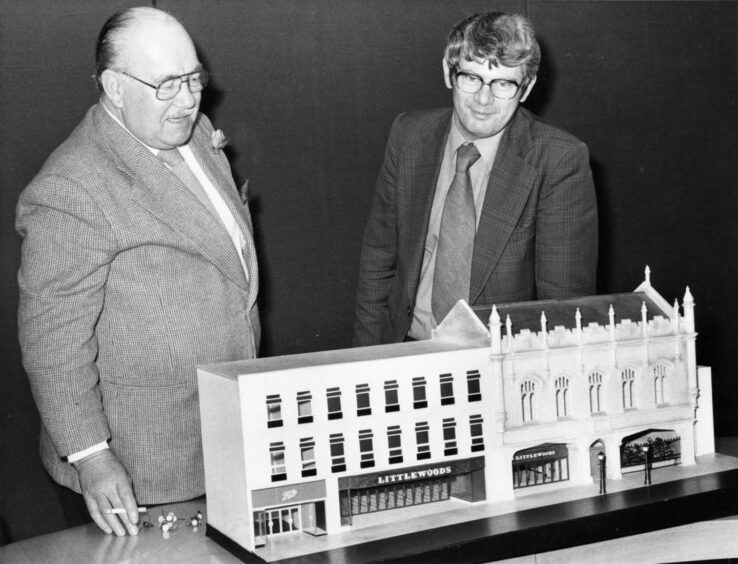 Councillors examine a model of the proposed shopping centre in Aberdeen in 1979.