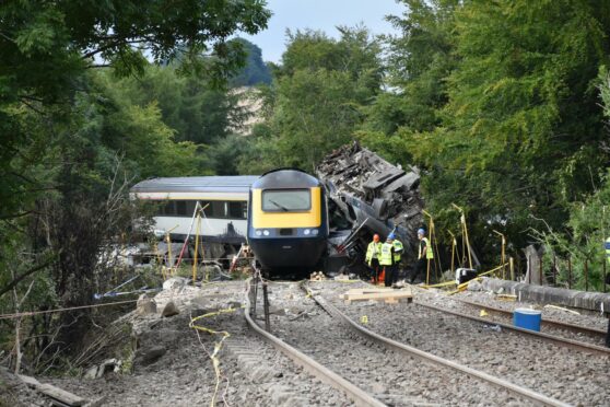 The Stonehaven rail crash accident site at Carmont in August 2020.