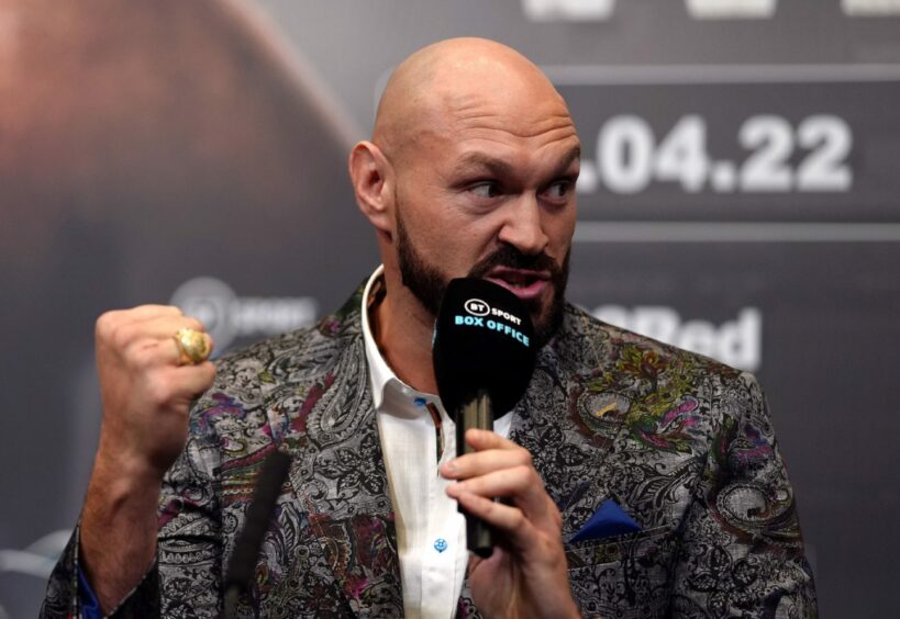 Tyson Fury during the press conference at Wembley Stadium, London. Picture by PA.