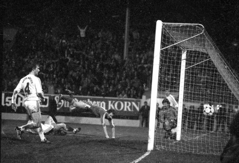 Aberdeen's Neil Simpson scored at the Beach End to level against Bayern Munich in 1983.